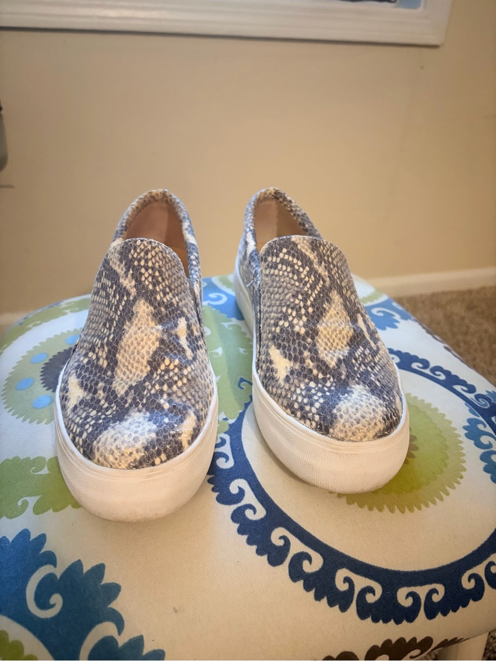 Vince Camuto Women's  Slip-On Snake Print Sneakers in Blue and White